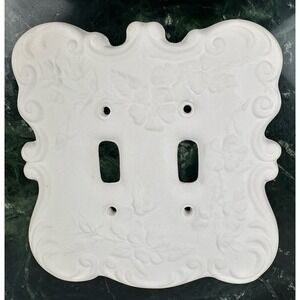 Vintage Holland Mold White Ceramic Double Light Switch Cover Floral Ornate